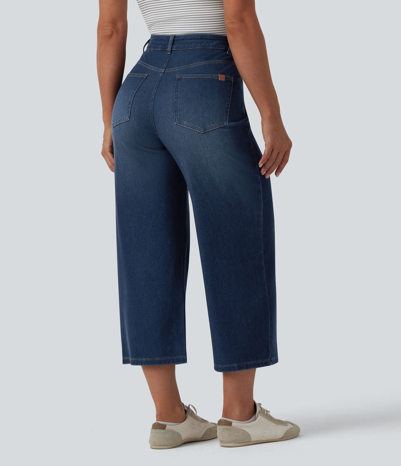 Halara Flex™ Jean large casual raccourci taille haute en lyocell drapé, avec poches