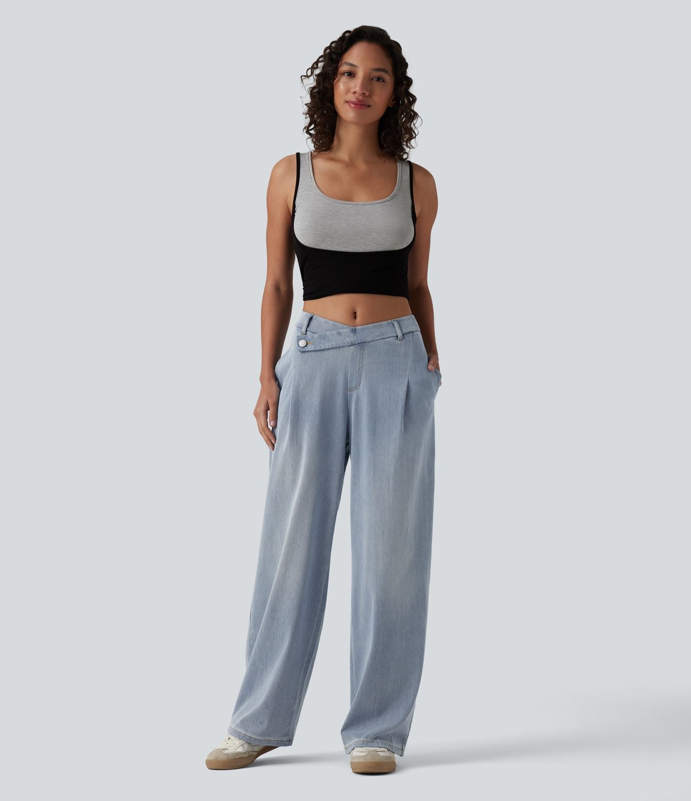Jean droit Halara Flex™ casual taille mi-haute asymétrique avec poches