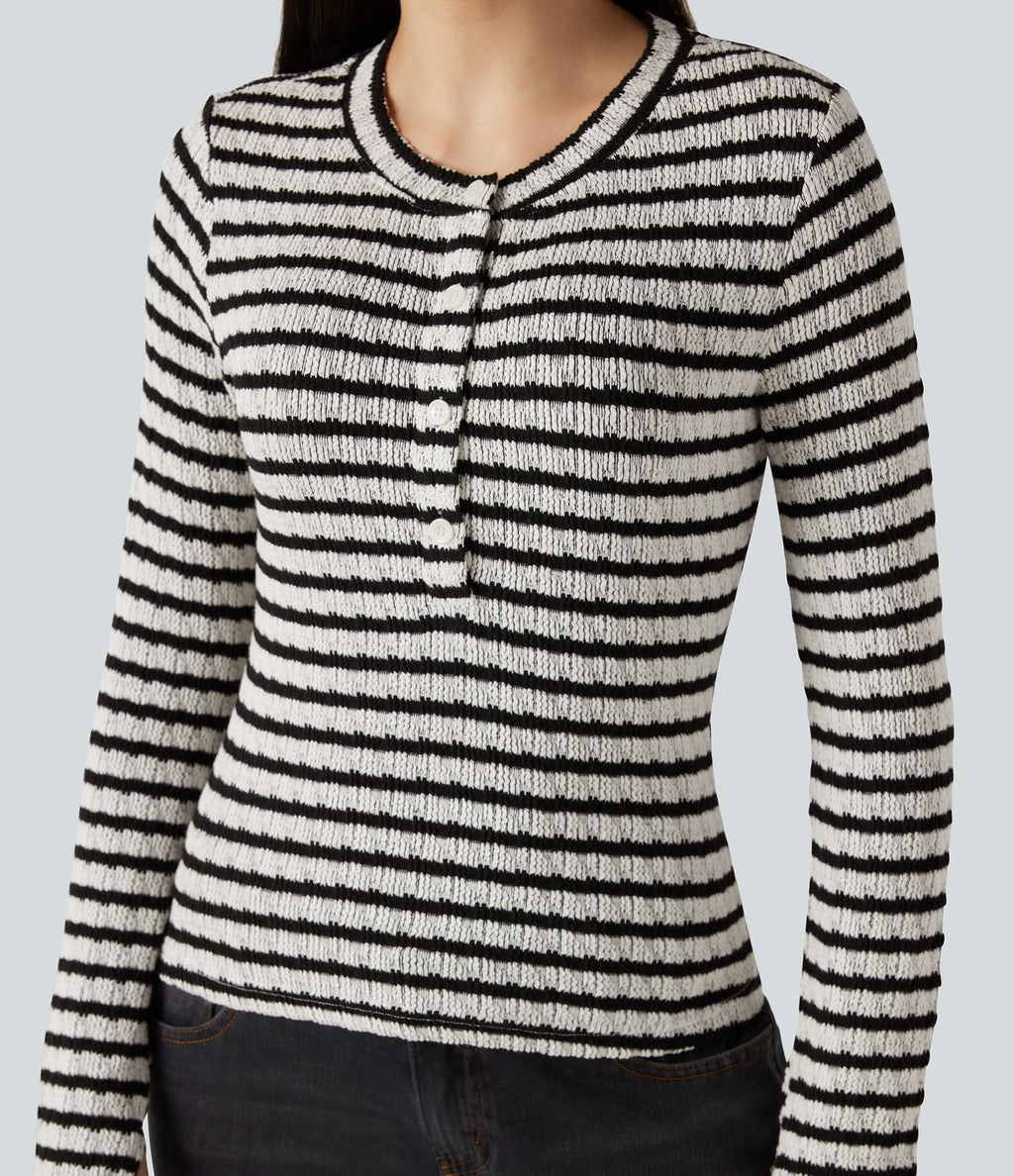 T-shirt rayé col Henley manches longues avec trous pouces
