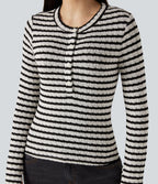 T-shirt rayé col Henley manches longues avec trous pouces