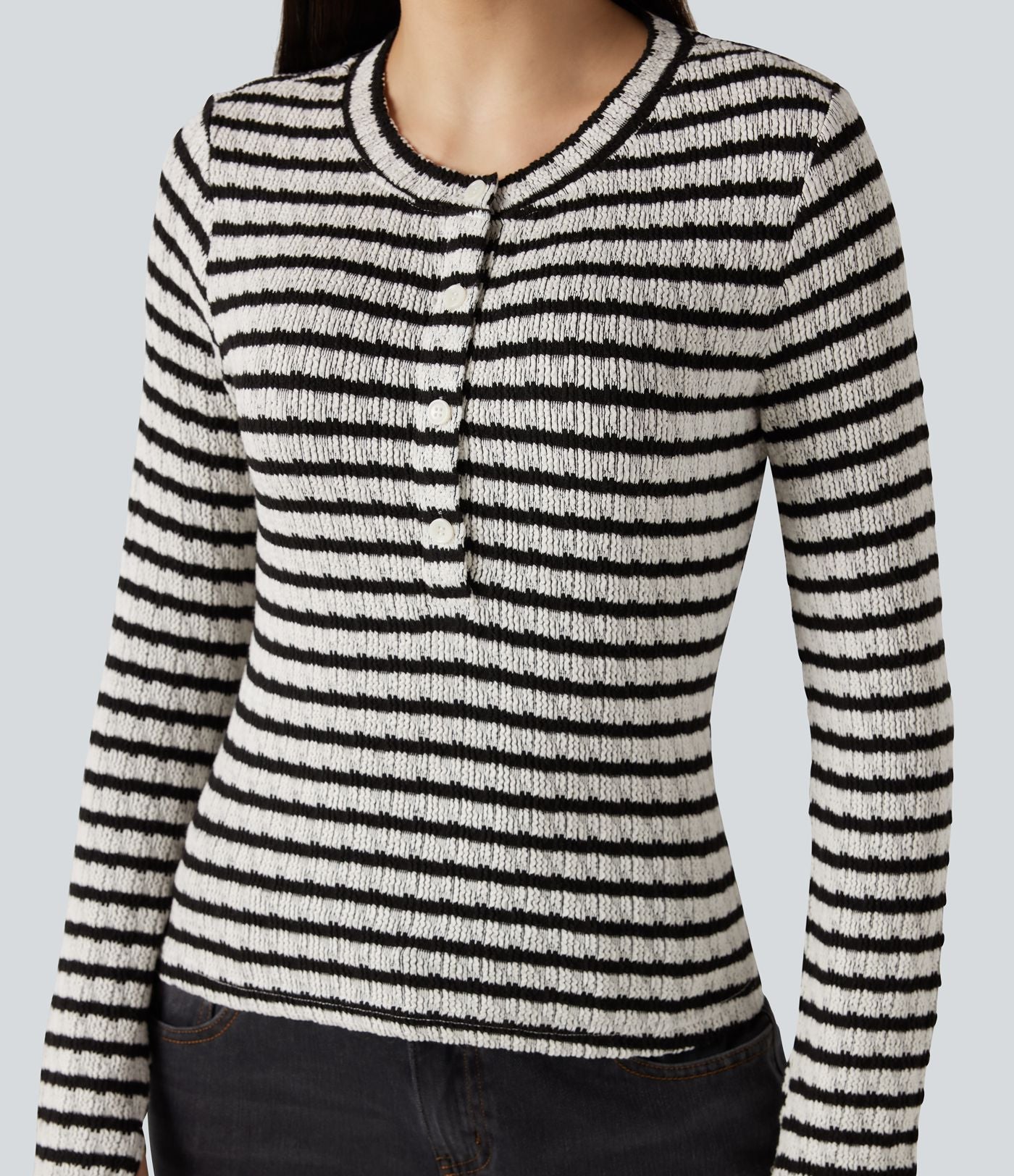 T-shirt rayé col Henley manches longues avec trous pouces