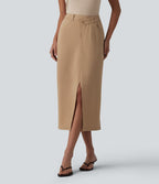 Jupe crayon midi tailleur asymétrique taille moyenne fendue avec poches