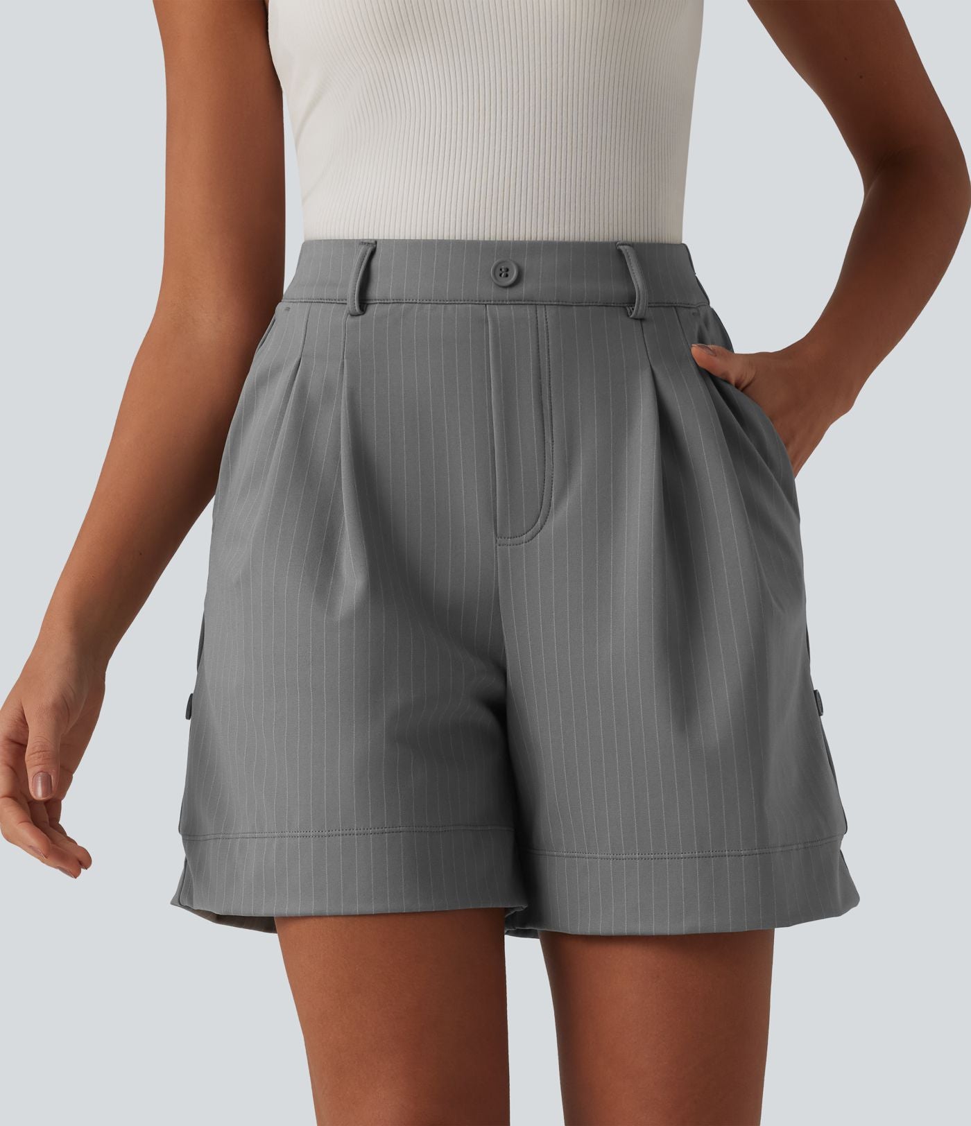 Short casual à rayures 12,5 cm taille haute avec poches