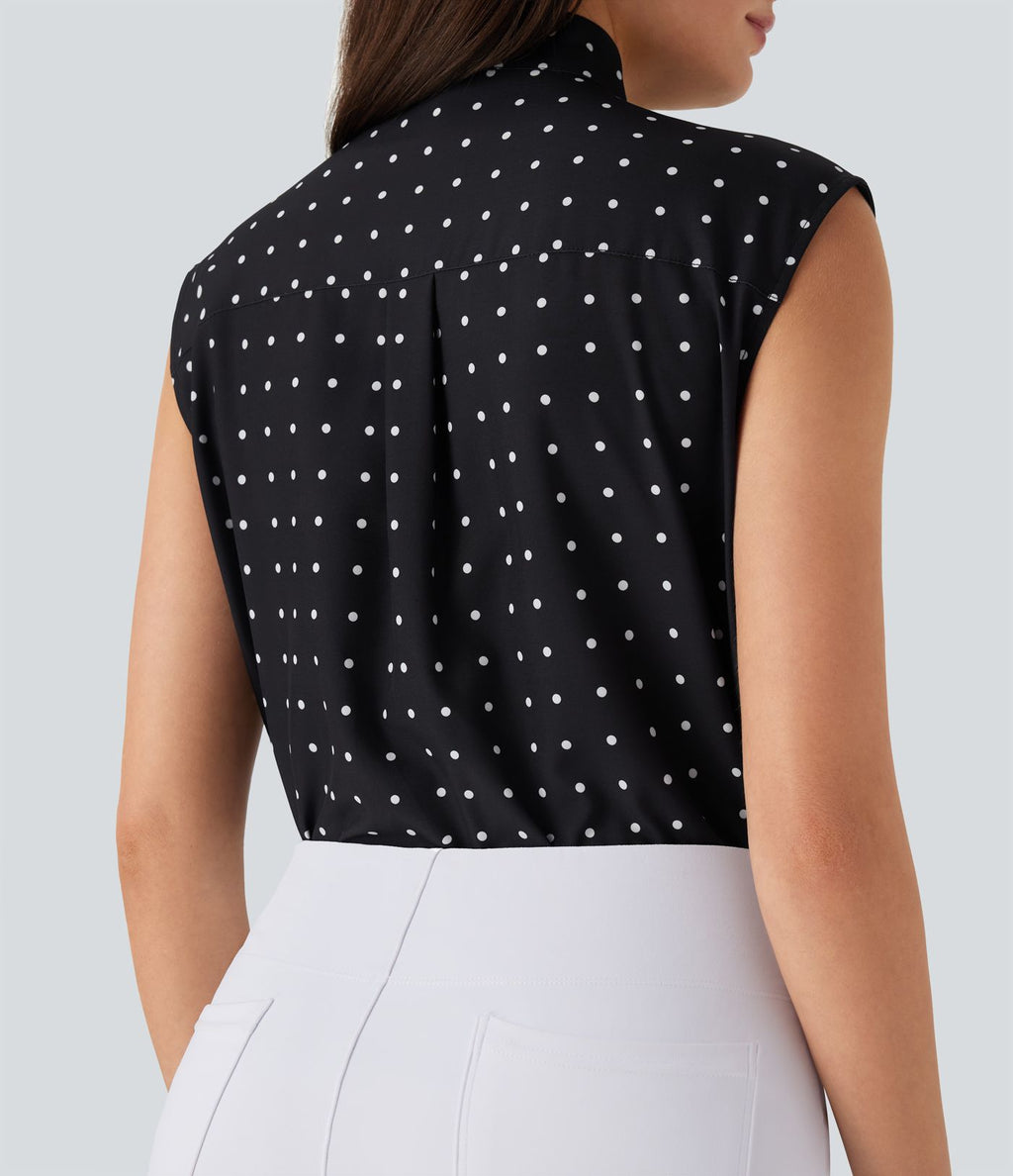 Chemise de travail sans manches à pois avec nœud devant