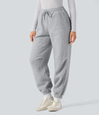 Jogging décontracté en teddy taille mi-haute avec cordon et poches