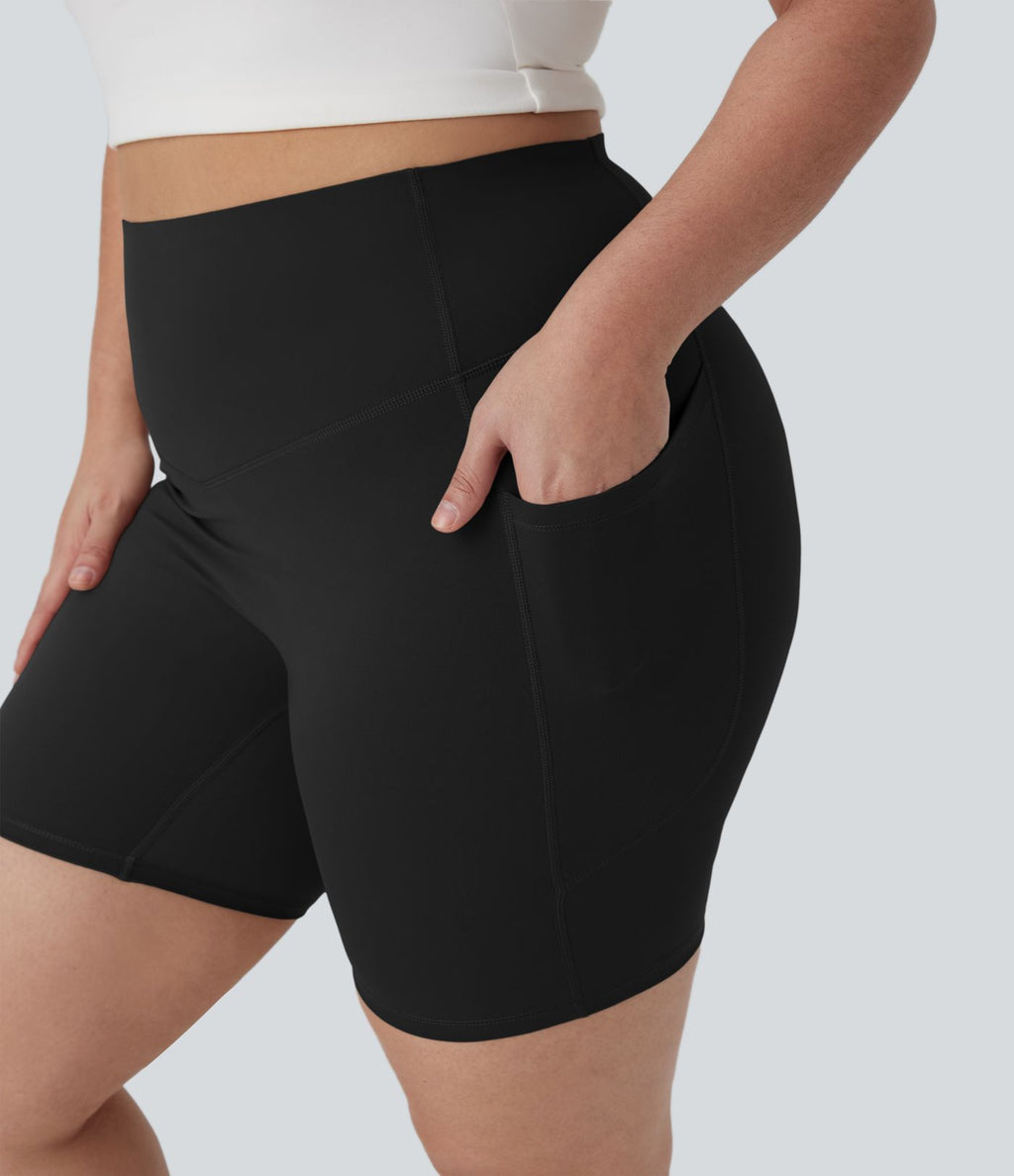 Short cycliste 17,5 cm d'entraînement gainant taille haute grande taille avec poches Halara UltraSculpt™
