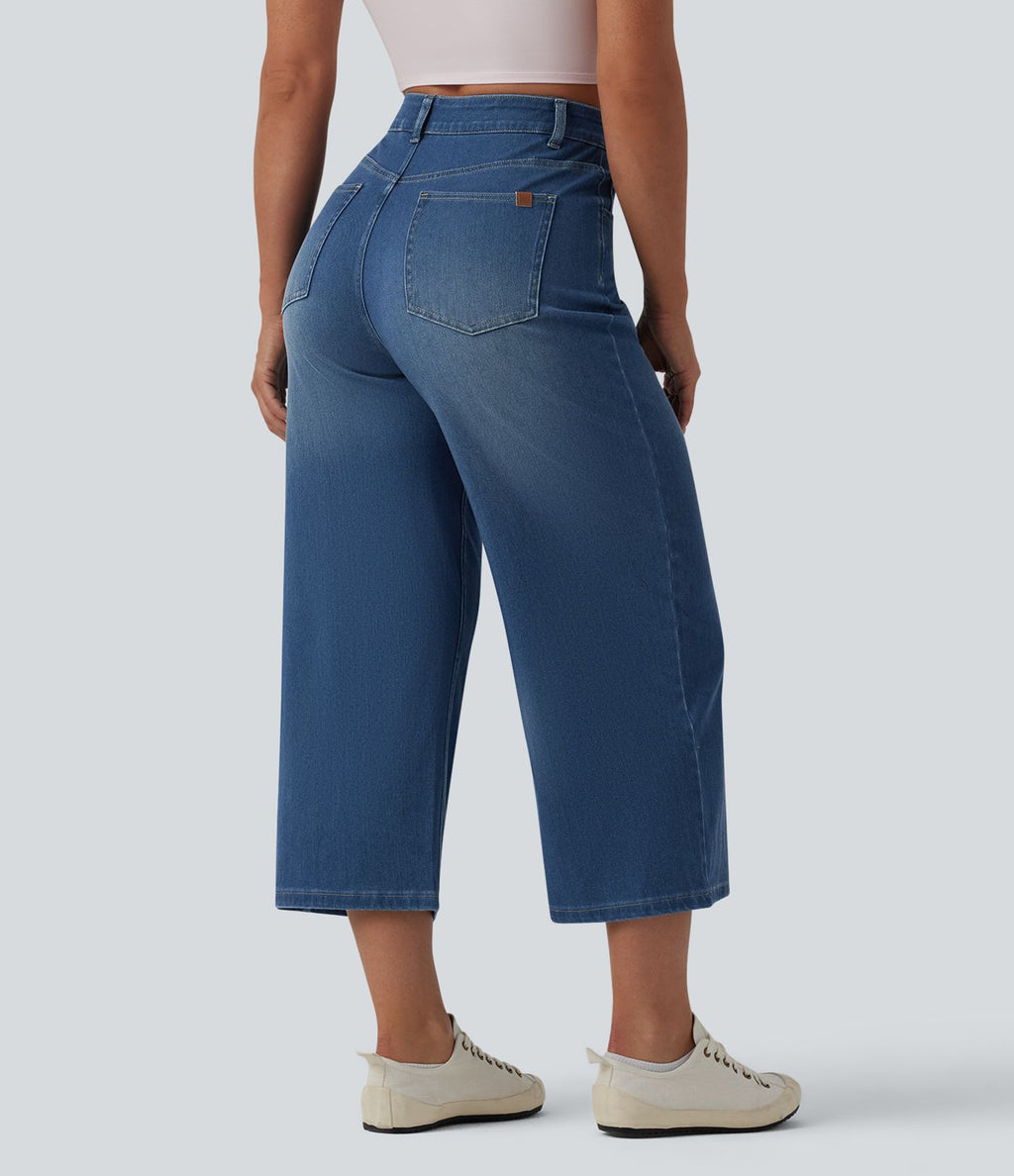 Halara Flex™ Jean large casual raccourci taille haute en lyocell drapé, avec poches
