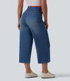 Halara Flex™ Jean large casual raccourci taille haute en lyocell drapé, avec poches