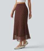 Jupe midi fluide sirène taille haute à pois