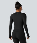 Top de sport yoga col rond manches longues avec trous pouces