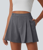 Short tailleur casual aspect lin à plis taille haute 12,5 cm avec poches