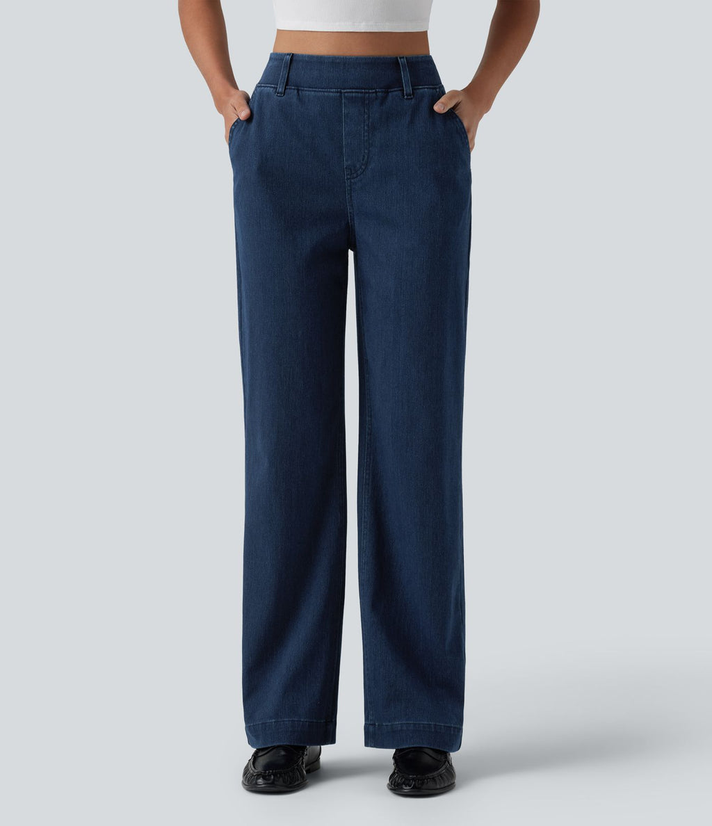 Jean Halara Flex™ taille haute coupe droite décontracté avec poches