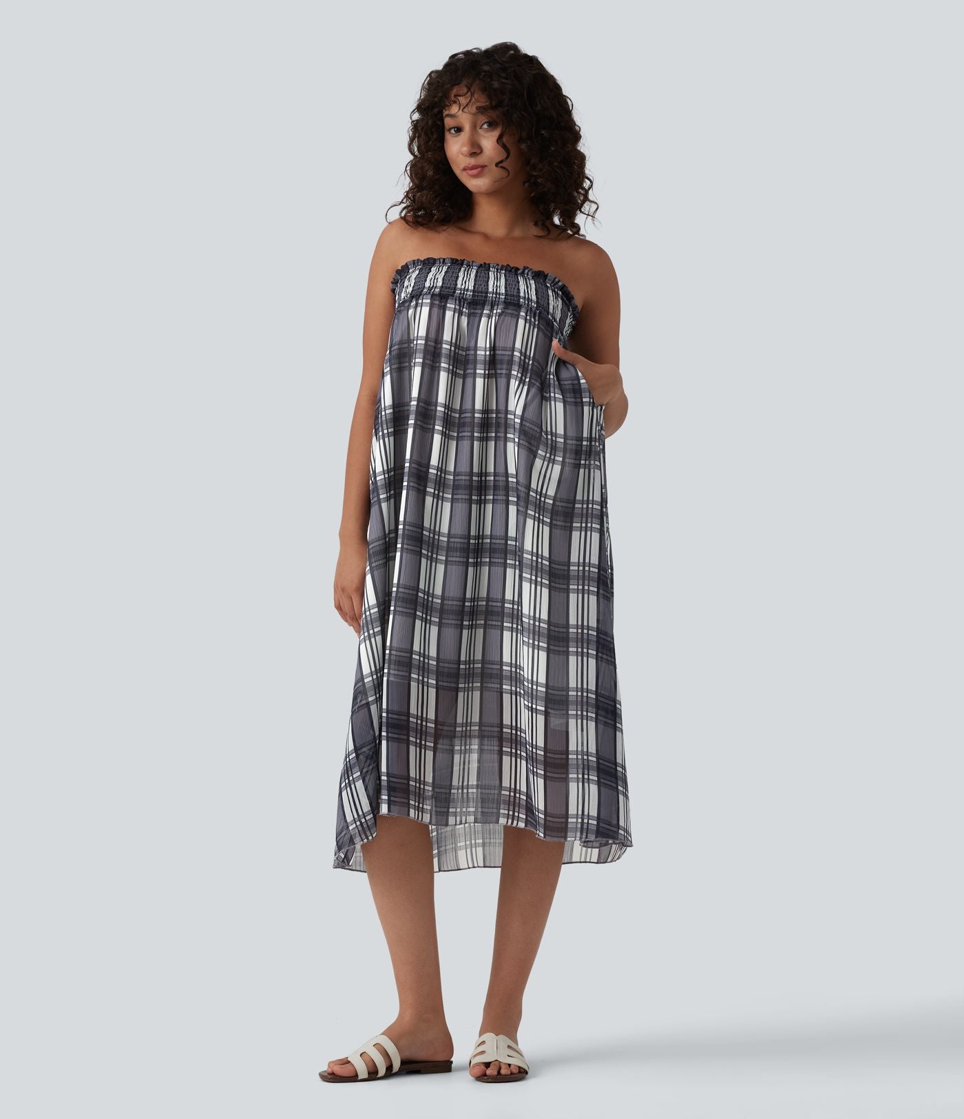 Jupe midi fluide décontractée taille haute avec poches