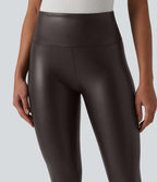 Legging casual 7/8 taille haute ventre plat en similicuir extensible, avec poches