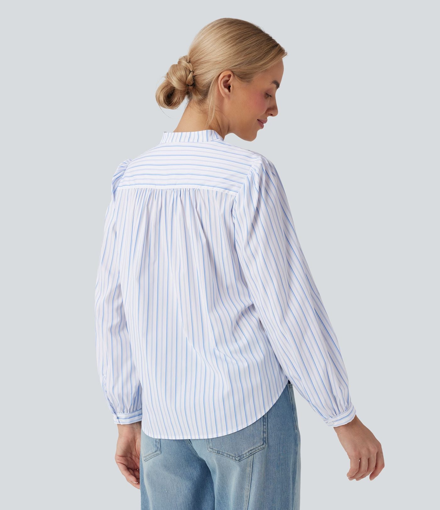 Blouse décontractée col V asymétrique imprimé rayé
