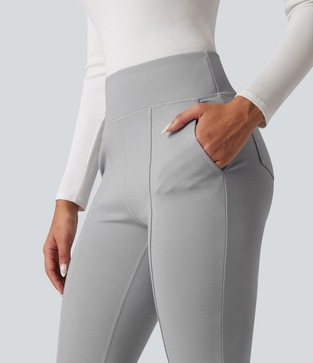 Pantalon tailleur évasé taille haute avec poches