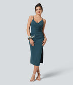 Robe moulante SoftlyZero™ Airy fendue à effet frais InstantCool, brassière intégrée, dos nu croisé à lacets, légèrement plissée pour invitée de mariage et demoiselle d'honneur