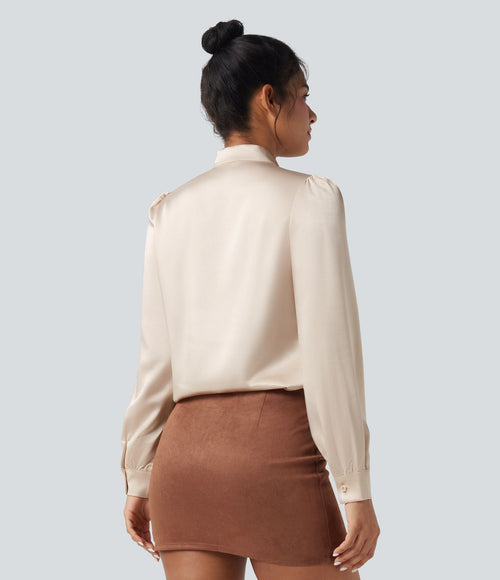Chemise de travail en satin manches longues nouée devant