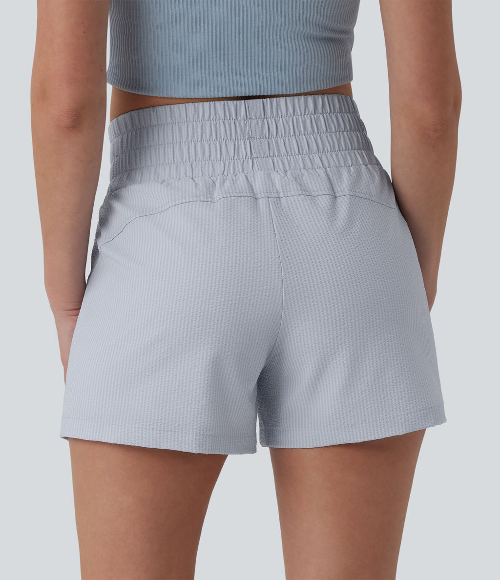 Short casual ample taille haute séchage rapide aspect froissé avec poches