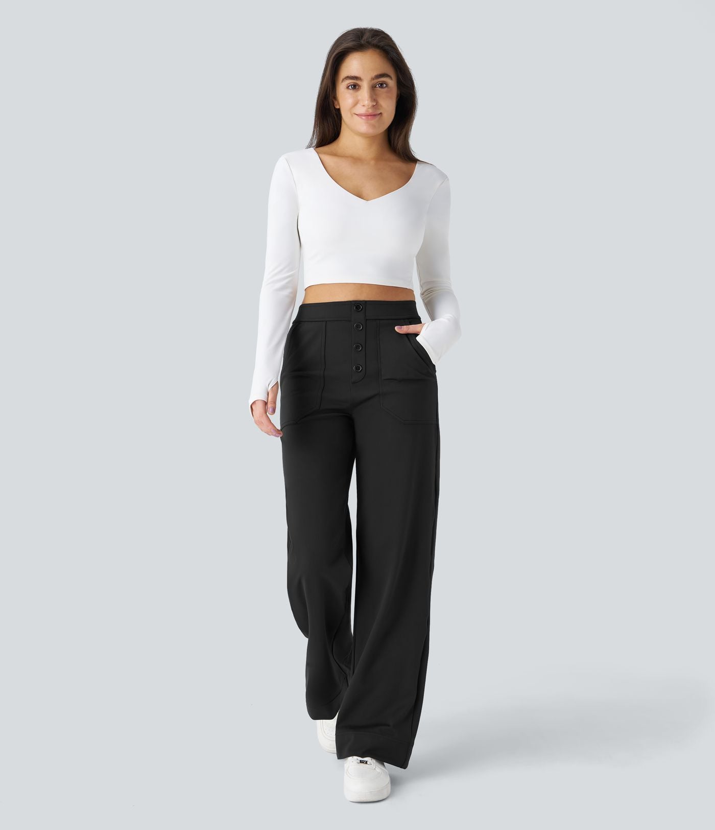 Pantalon coupe droite taille haute DayStretch avec poches