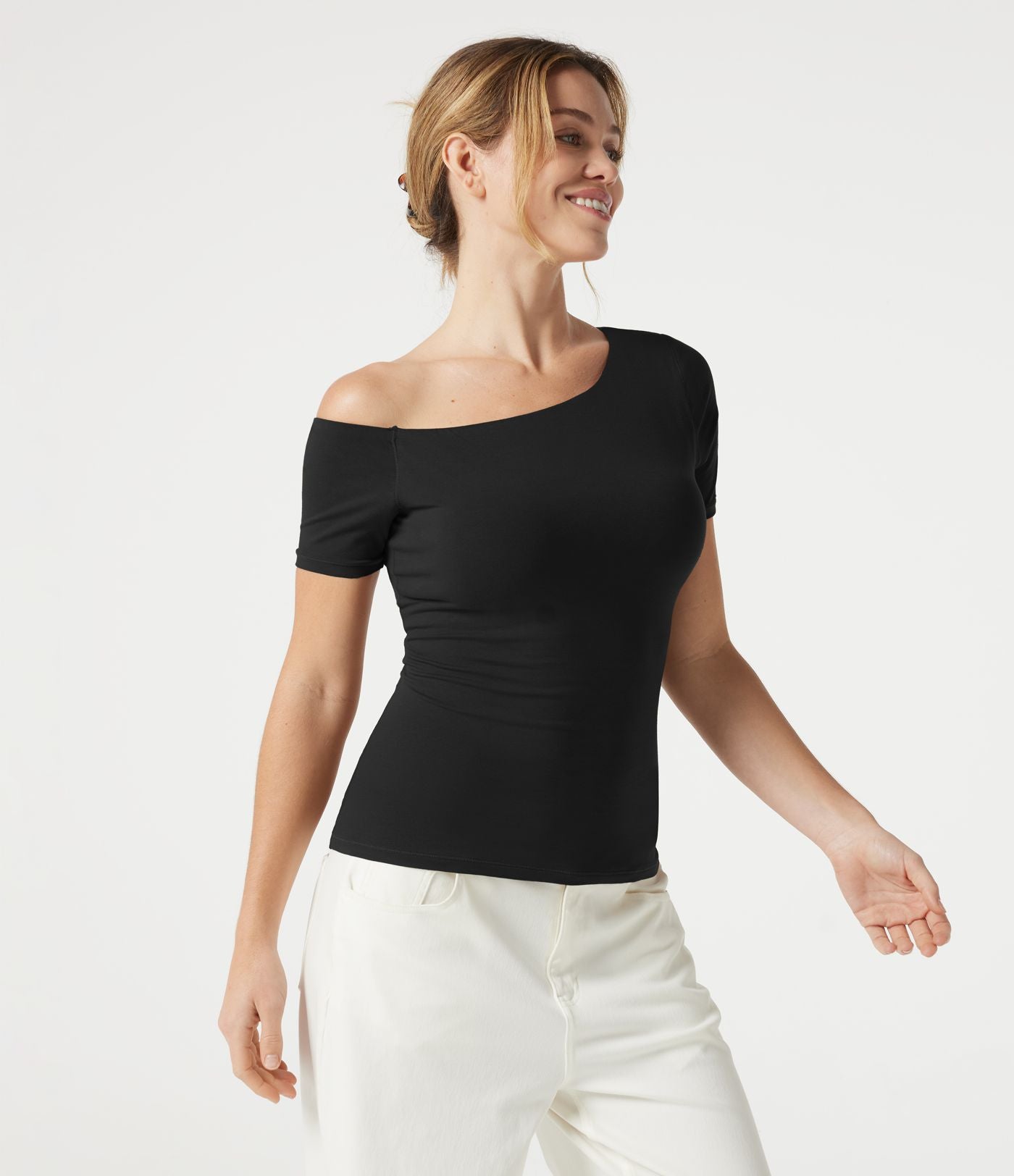 T-shirt casual Halara en jersey de coton asymétrique brassière intégrée bonnets B à DD