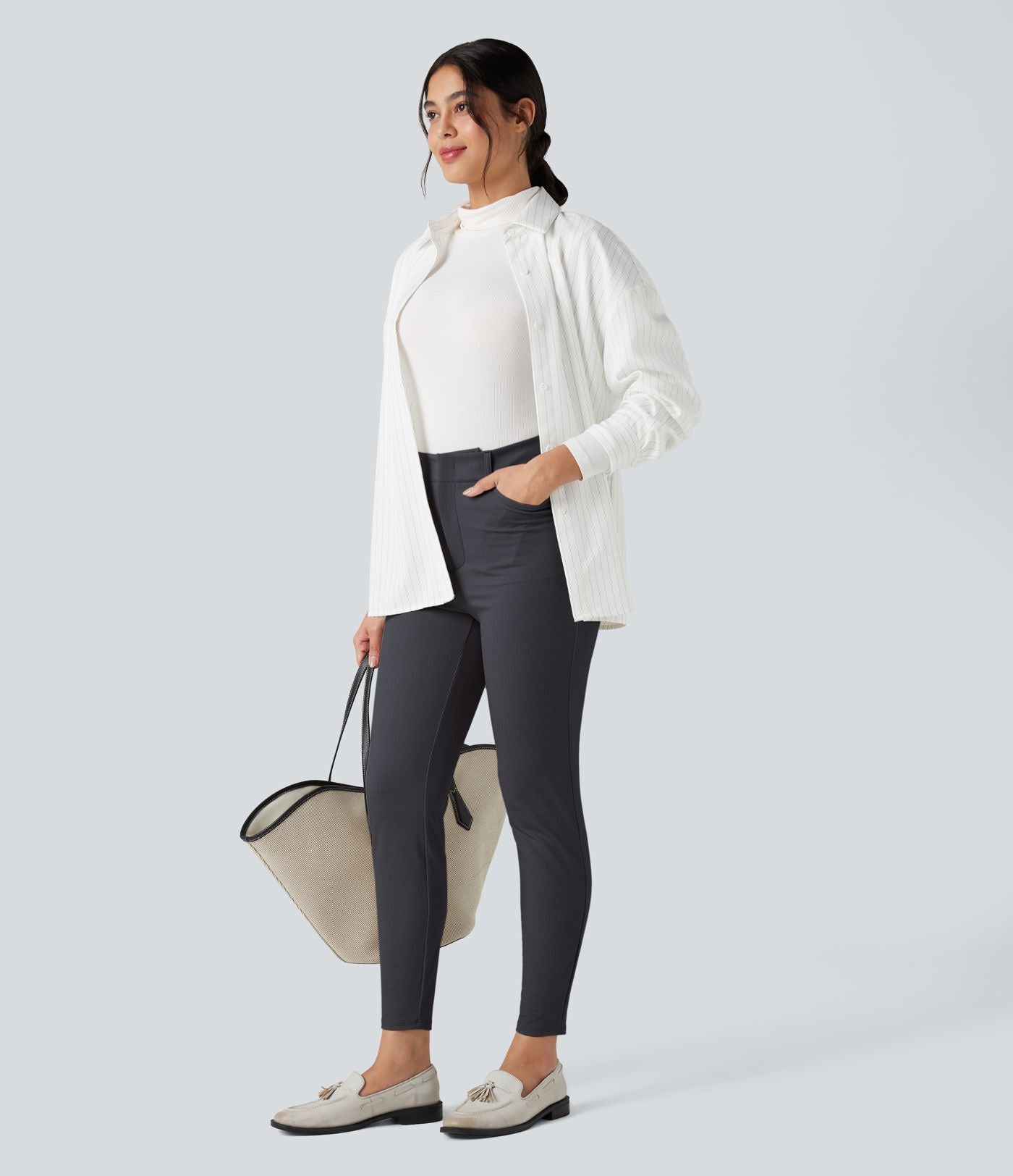 Pantalon tailleur Halara Flex™ skinny chevrons taille haute avec poches