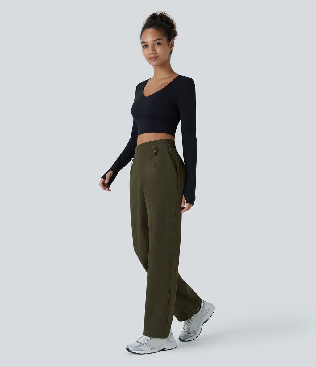 Pantalon décontracté résistant à l'usure, taille moyenne, cordon ajustable, poches latérales et coupe droite