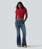Halara Flex™ Jean évasé décontracté taille mi-haute en lyocell délavé avec poches