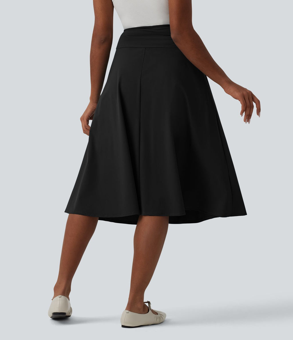 Jupe midi casual trapèze taille haute à nœud devant