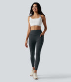 Legging de yoga 7/8 taille haute gainant à rayures et fronces avec poches