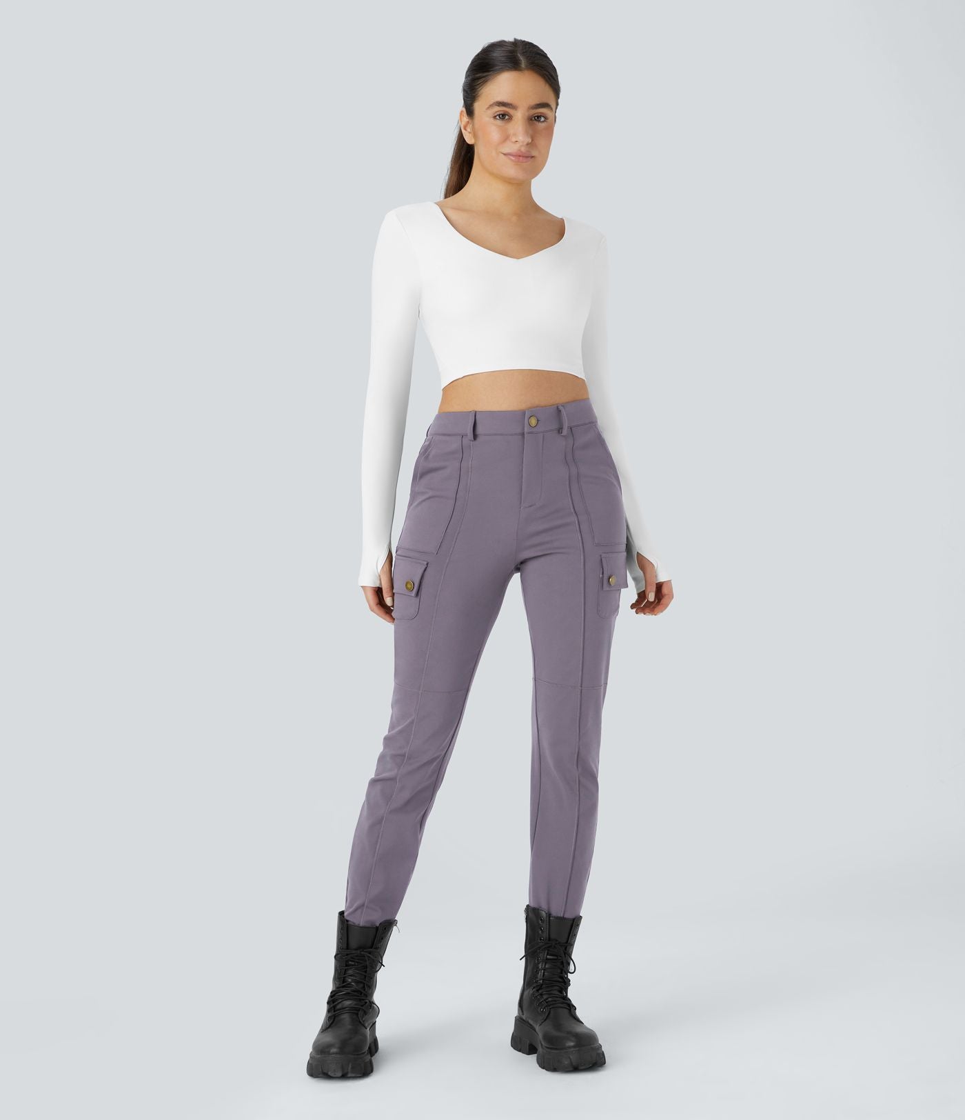 Pantalon cargo ajusté uni taille haute DayStretch avec poches zippées