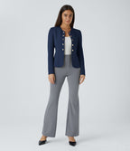 Blazer tailleur ajusté à col rond, manches longues avec boutons décoratifs