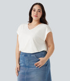 T-shirt décontracté grande taille col V manches courtes