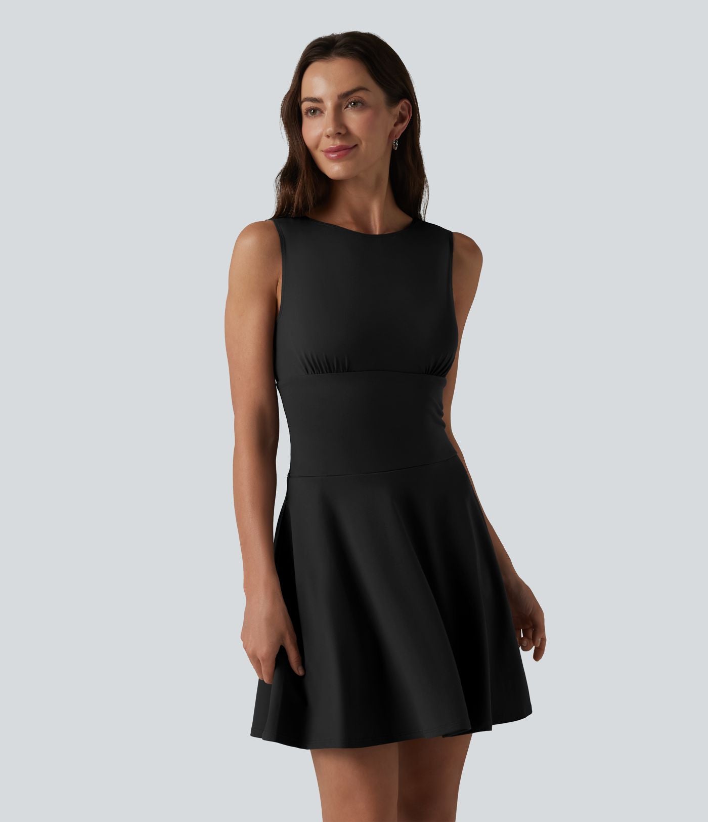 Robe mini évasée décontractée sans manches col bateau avec poches