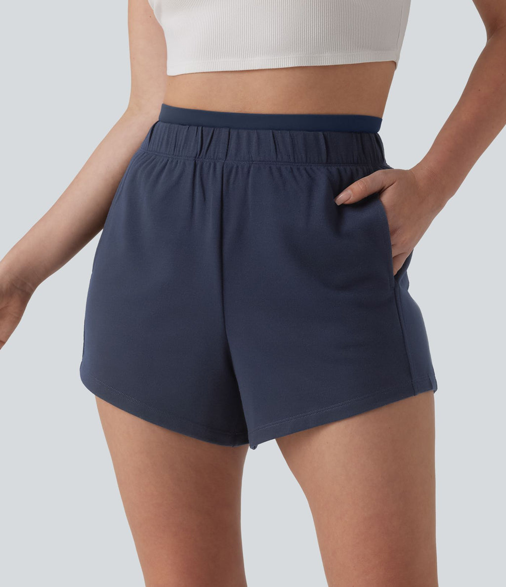 Short sweat décontracté 2 en 1 taille haute 10 cm avec poches