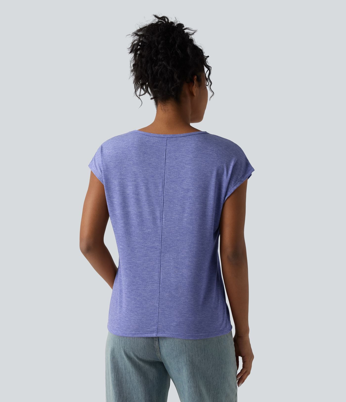 T-shirt décontracté chiné ample à manches courtes et col V