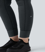 Legging yoga grande taille taille haute avec cordon de serrage à rayures avec poches