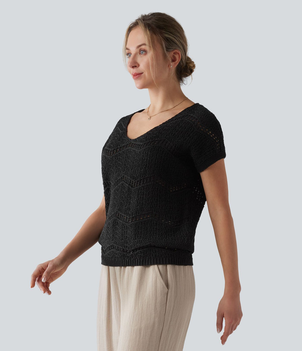 Pull col V manches courtes