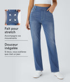 Jean droit Halara Flex™ à taille haute, poches multiples, effet délavé et tissu extensible