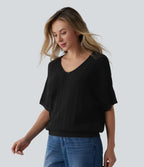 Pull décontracté col V manches courtes