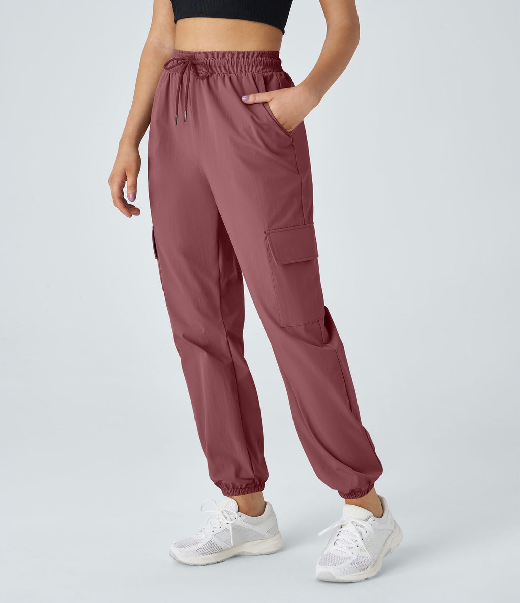 Jogging Cargo Casual à Taille Mi-Haute Cordon de Serrage et Poches Latérales