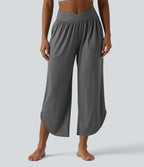 Pantalon décontracté taille haute croisé à ourlet courbe avec poches