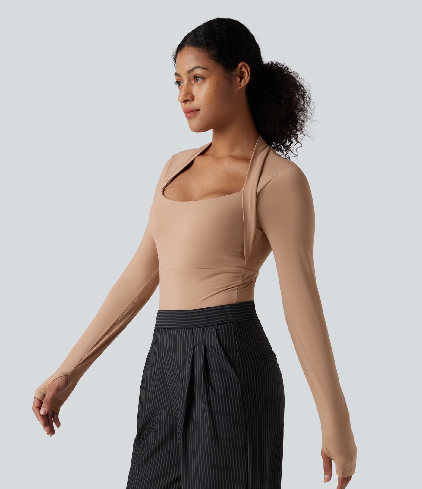 Body casual push-up ultra-extensible à manches longues avec passants pouces - Bonnet A/B