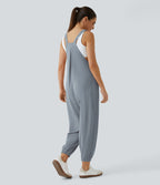 Salopette Casual Bretelles Ajustables Boutonnés Multiples Poches Plis et Tissu Gaufré