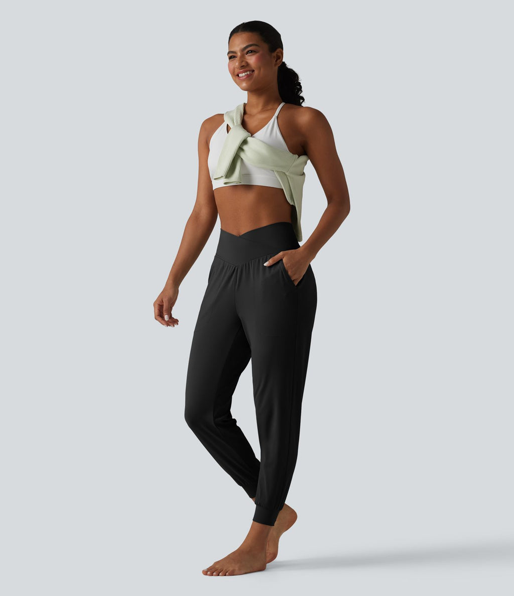 Jogging de yoga SoftlyZero™ taille haute, coupe fuselée et croisée, avec poches - Protection solaire UPF50+
