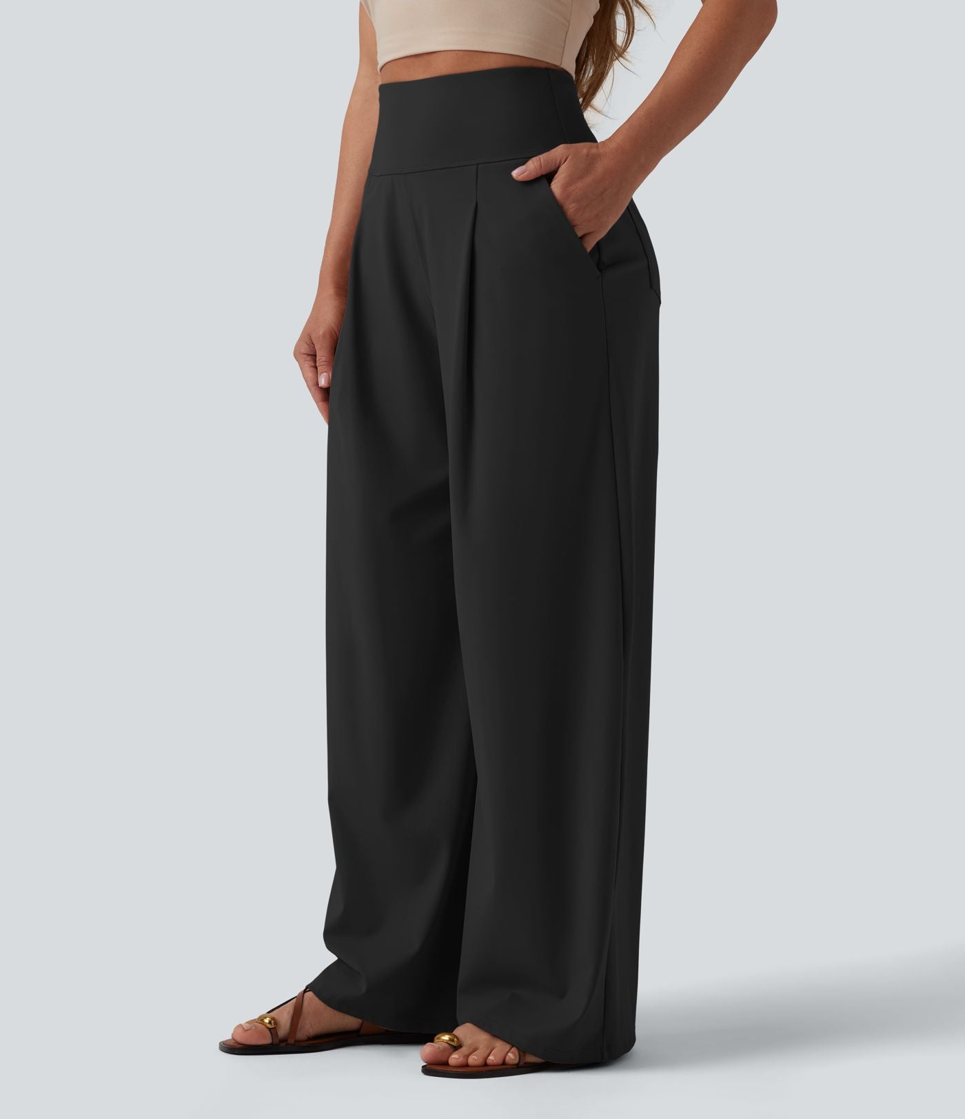 Pantalon large décontracté SoftlyZero™ Airy gainant taille haute effet frais InstantCool avec poches, protection solaire UPF50+