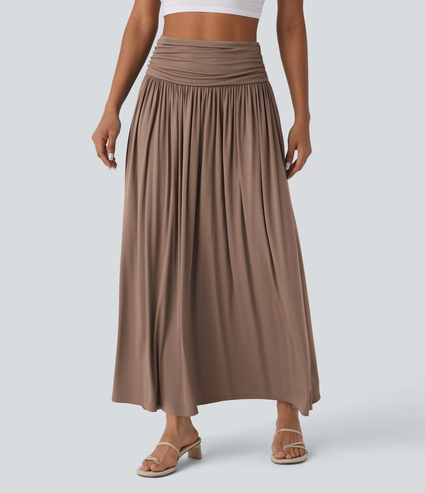 Jupe longue fluide froncée taille haute