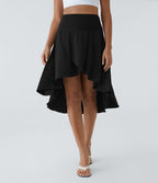 Breezeful™ Jupe Danse Fluide 2-en-1 à Taille Haute Volants Asymétriques Haut-Bas et Séchage Rapide