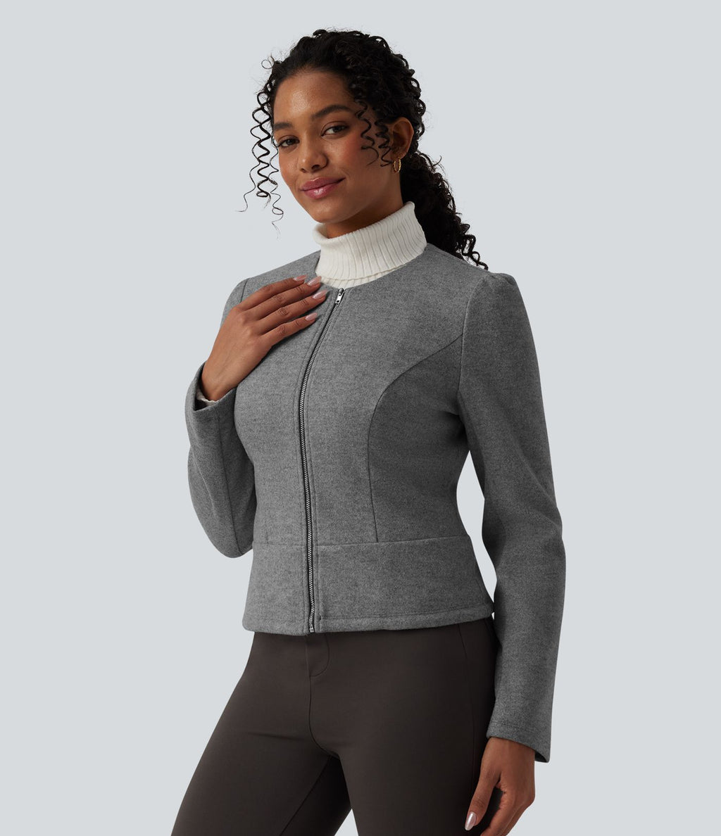 Veste tailleur polaire col rond manches longues à fermeture éclair