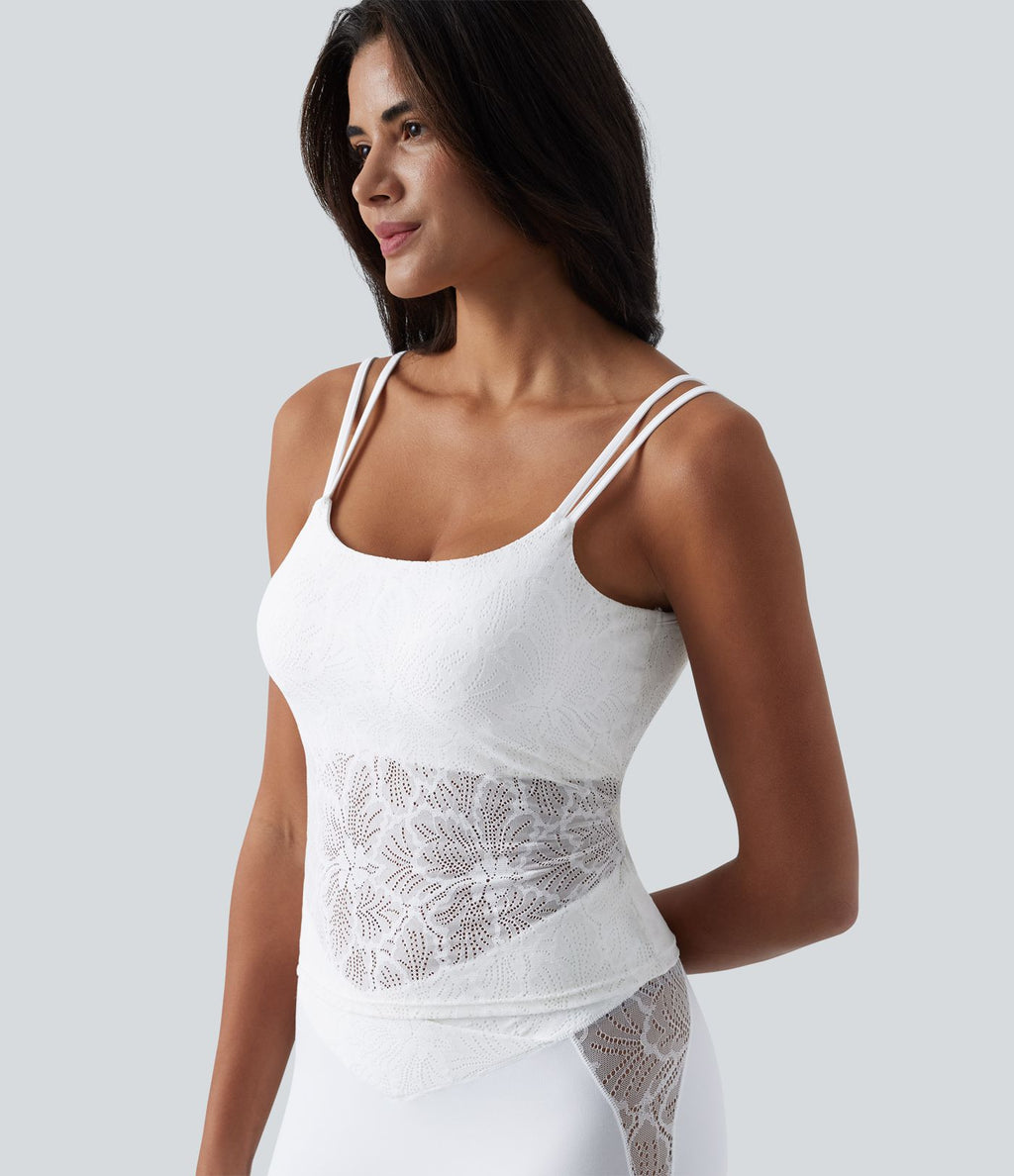 Débardeur yoga SoftlyZero™ col U dos nu torsadé dentelle avec brassière intégrée - longueur extended